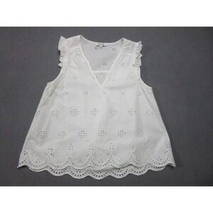 Madewell Top Womens Medium White Eyelet Garden Scalloped Hem Lace Babydoll